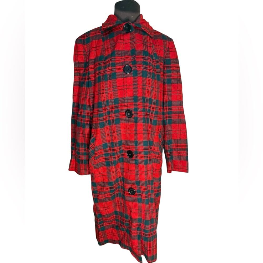 Vintage 50s Pendleton Virgin Wool Red Plaid Tartan Car Coat Womens L Heritage - Picture 4 of 8